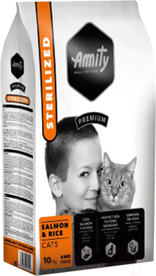 Сухой корм для кошек Amity Premium для стерилизованных кошек с лососем и рисом (10кг)