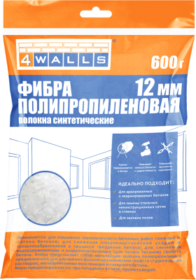 Фибра для бетона 4Walls Полипропиленовая 12мм / FBV002V (600г)