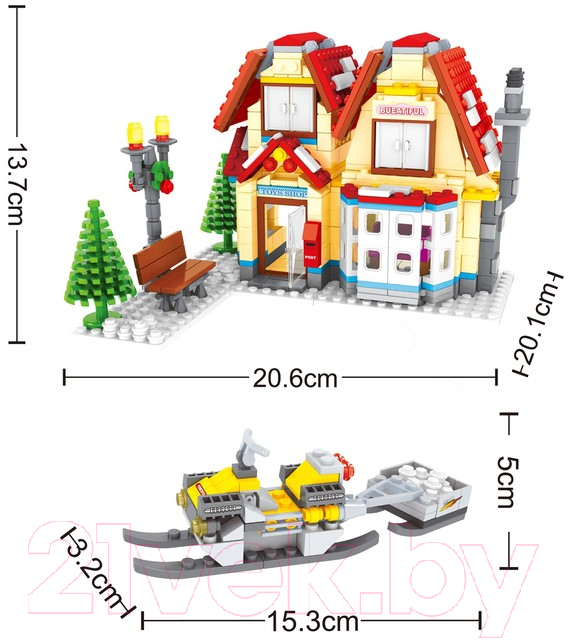 Конструктор Keyixing Новый год. Домик со снегоходом 24809 / 9847732