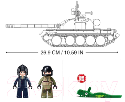 Сборная модель Sluban Модельки. Танк Т-54С M38-B1135 / 9619154 (604эл)