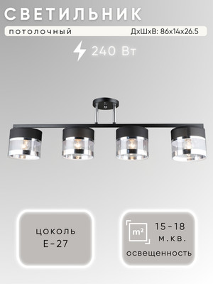 Потолочный светильник Aitin-Pro НПБ 02-4x40-101 / N5395/4 (черный/хром) - 