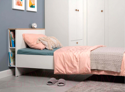 Односпальная кровать Mobi Джастин 11.54 90x190 (белый PE шагрень/дуб белый Exclusive/белая шагрень)