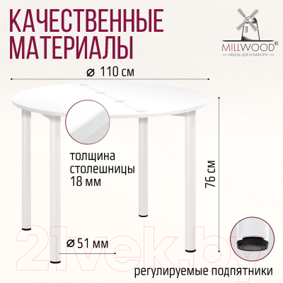 Обеденный стол Millwood Далис 2 (белый/металл белый)