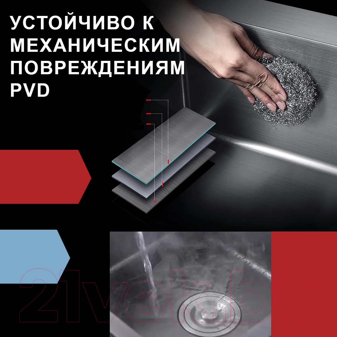 Мойка кухонная Futur FK 4548 B Eco Embossing (черный нано) — фото 6