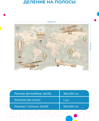 Фотообои листовые ФабрикаФресок Карта детская с самолетами / 041601 (160x100)