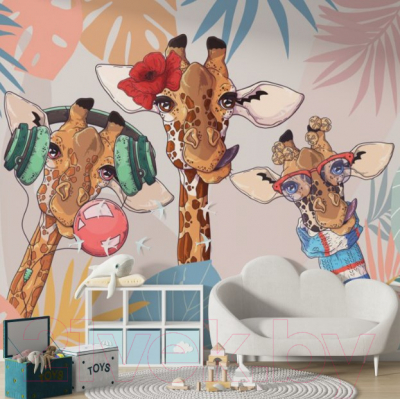 Фотообои листовые ФабрикаФресок Детские Веселые жирафы / 253270 (300x270)
