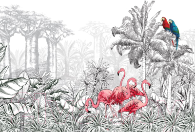 Фотообои листовые ФабрикаФресок Контрастные фламинго и попугаи / 284270 (400x270)
