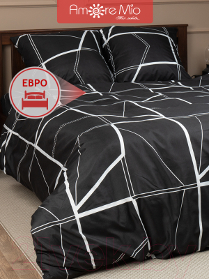 Комплект постельного белья Amore Mio Geo Евро / 21519 (черный/белый)