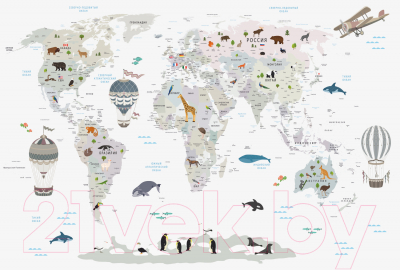 Фотообои листовые ФабрикаФресок Детская карта с шарами и зверями / 364270 (400x270)