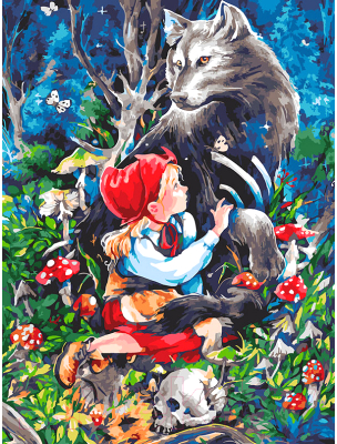 Картина по номерам БЕЛОСНЕЖКА Красная шапочка и серый волк / 952-AS