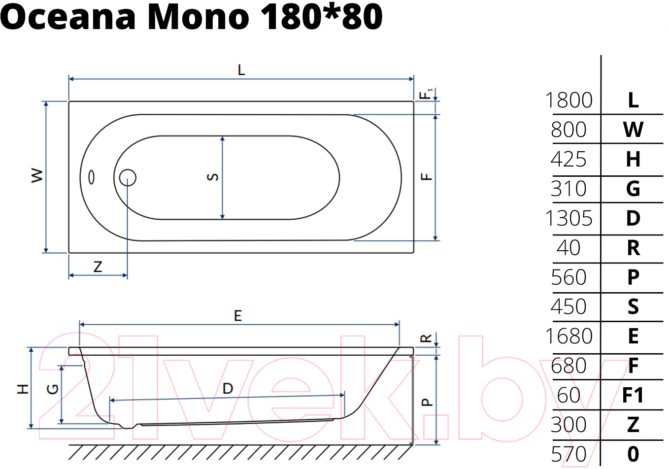 Ванна акриловая Excellent Oceana Mono 180x80