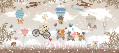 Фотообои листовые ФабрикаФресок Жираф с друзьями на велосипеде / 776270 (600x270)