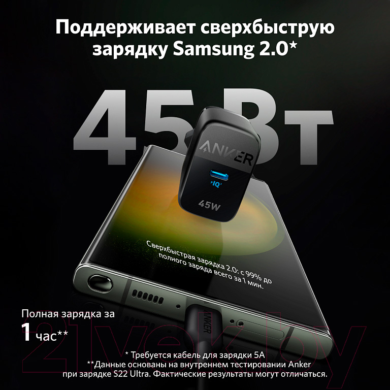 Адаптер питания сетевой Anker 313 USB-C 45W A2643 / ANK-A2643G11-BK