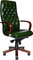 Кресло офисное Norden Честер / P2346-L09 (дерево/зеленая глянцевая кожа/мультиблок) - 
