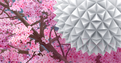 Фотообои листовые ФабрикаФресок 3D Шары на фоне Сакуры / 832270 (200x270)