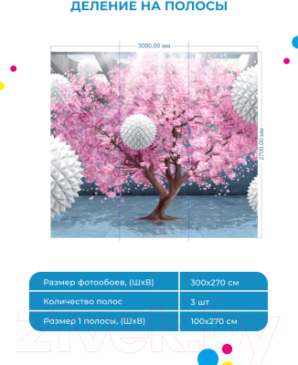 Фотообои листовые ФабрикаФресок 3D Шары на фоне сакуры / 833270 (300x270)