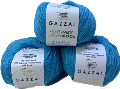 Набор пряжи для вязания Gazzal Baby Wool XL 820 (голубой, 3 мотка)
