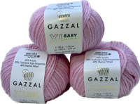 Набор пряжи для вязания Gazzal Baby Wool XL 836 (нежно-розовый, 3 мотка) - 