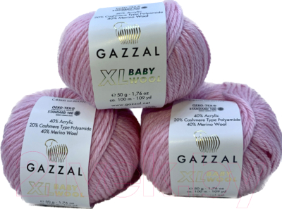Набор пряжи для вязания Gazzal Baby Wool XL 836 (нежно-розовый, 3 мотка)