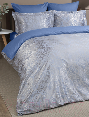 Комплект постельного белья Buenas Noches Сатин жаккард Mezzo Евро / 49164 (голубой)