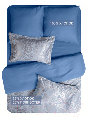 Комплект постельного белья Buenas Noches Сатин жаккард Mezzo Евро / 49164 (голубой)