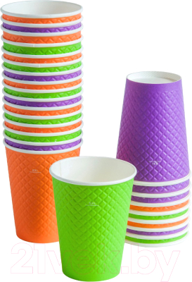 Набор бумажных стаканов Паксервис 300мл / EM90-430 (50шт, вафельный разноцветный)