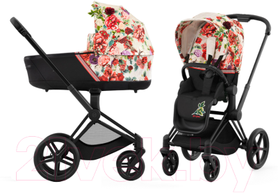 Детская универсальная коляска Cybex Priam IV 2 в 1 (Spring Blossom Light/Matt Black Frame)