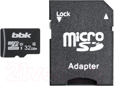 Карта памяти BBK MicroSDHC UHS-I Class 10 32GB + SD адаптер (032GHCU1C10A)
