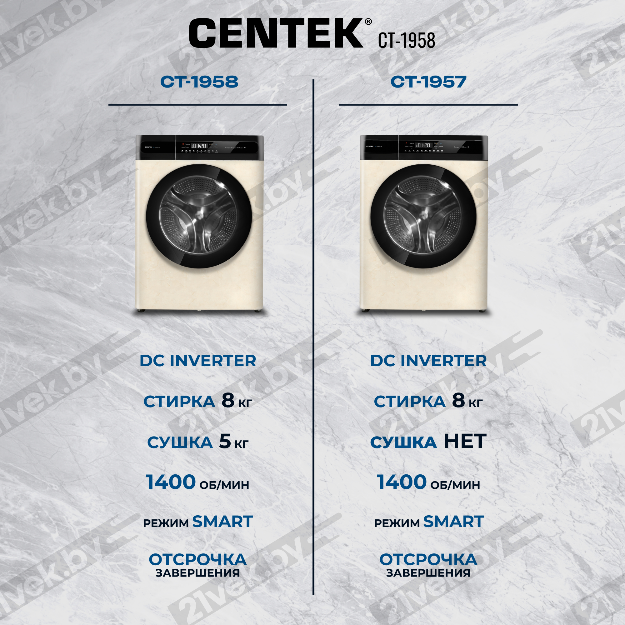 Стирально-сушильная машина Centek CT-1958 (бежевый) — фото 9