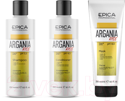 Набор косметики для волос Epica Professional Argania Rise Organic Шампунь+Кондиционер+Маска (250мл+250мл+250мл)