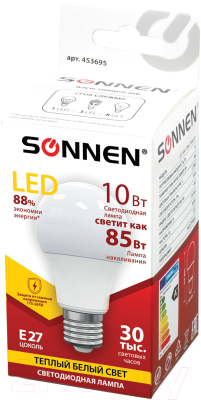 Набор ламп Sonnen LED 10(85)Вт Е27 A60-10W-2700-E27 / 880793 (10шт, теплый белый)