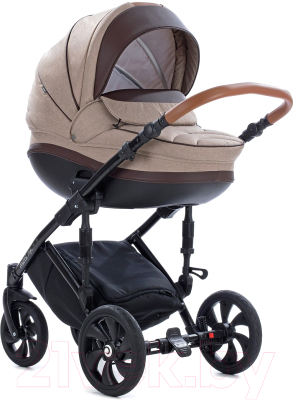 Детская универсальная коляска Tutis Mimi Style 3 в 1 (бежевый лен/кожа коричневая)