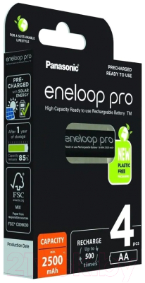 Комплект аккумуляторов Panasonic Eneloop Pro AA 2450mAh / BK-3HCDE/4BE