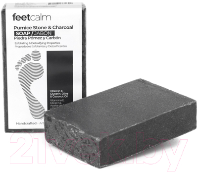 Мыло твердое Feetcalm Pumice Stone & Charcoal Soap С древесным углем и пемзой (80г)