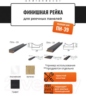 Финишная рейка для реечной панели Andlen Decor ПНп-39 Графит (2800x36x16мм, правая)