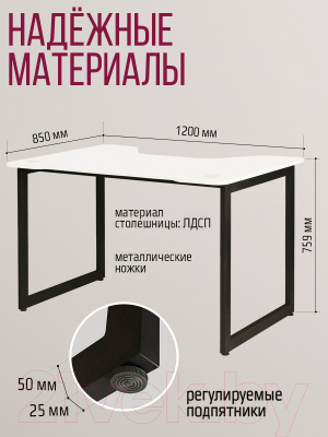Компьютерный стол Millwood Лофт Будапешт ДТ-4 120x85x75 (белый/металл черный)