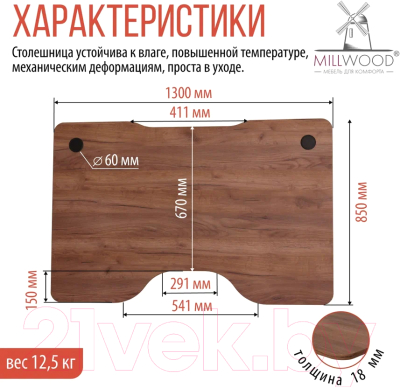 Компьютерный стол Millwood Лофт Будапешт ДТ-4 130x85x75 (дуб табачный Craft/металл черный)