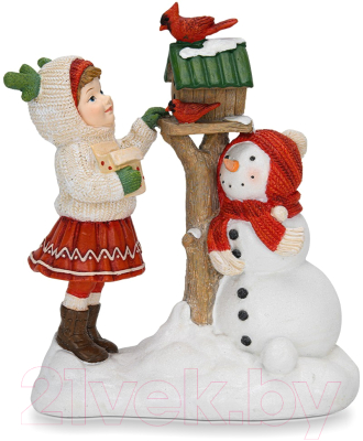 Статуэтка Fissman Девочка со снеговиком у кормушки 0243