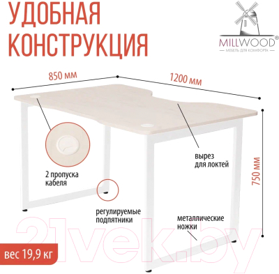 Компьютерный стол Millwood Лофт Будапешт ДТ-4 120x85x75 (дуб белый Craft/металл белый)