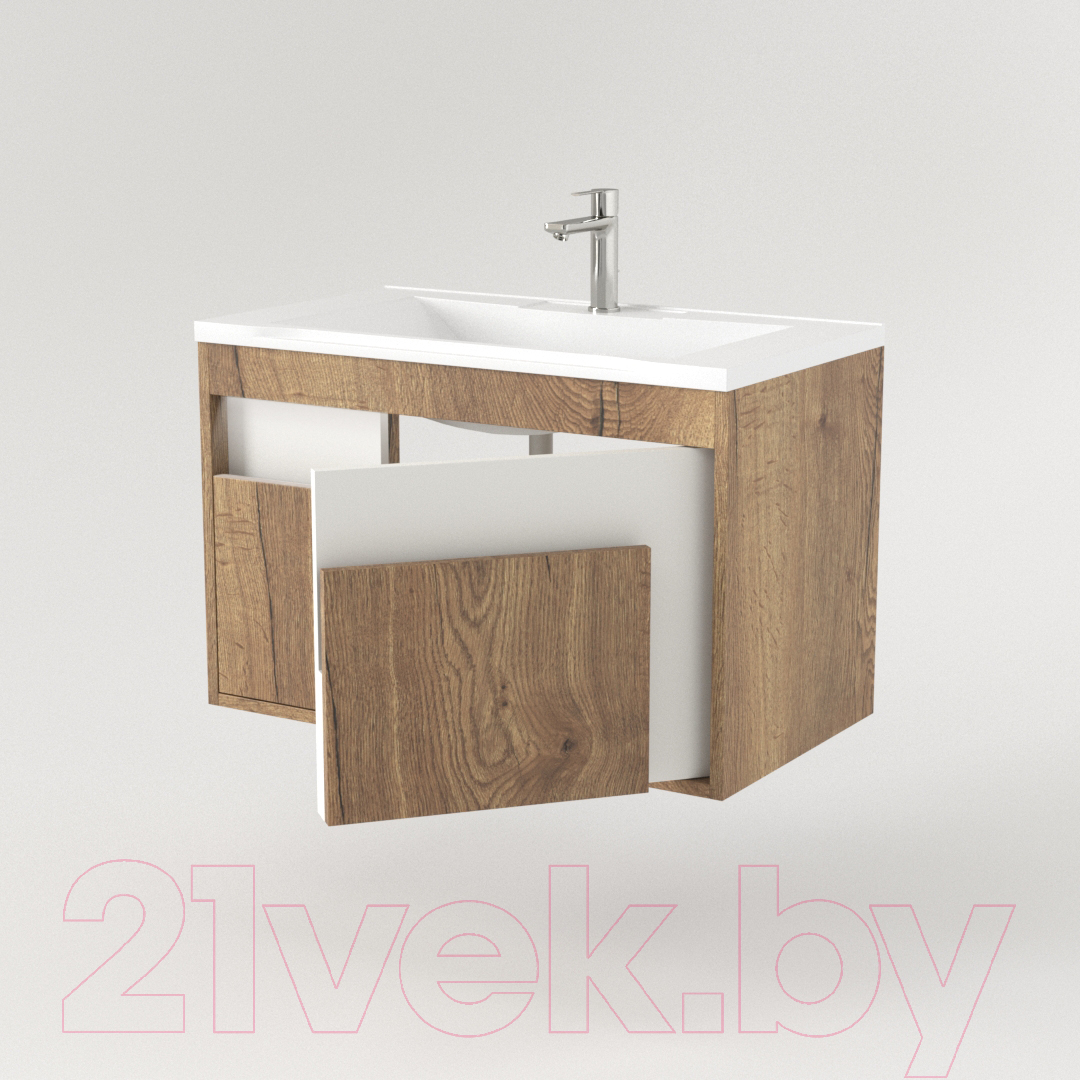 Тумба под умывальник Дабер 016 Andrea Elen 80 / Т16.8А.0.21_light (с подсветкой, дуб галифакс/белый) — фото 2