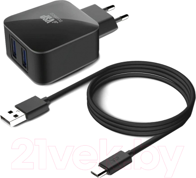 Зарядное устройство сетевое BoraSCO 2 USB 2.1A + Дата-кабель Micro USB 2А / 20649