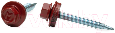 Саморез ЕКТ Кровельный с резиновой прокладкой 4.8х35 сверло PT1  / V023052 (200шт, RAL 3011, красно-коричневый)