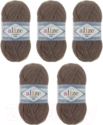 Набор пряжи для вязания Alize Lanagold 800 49% шерсть, 51% акрил / 240 (800м, коричневый, 5 мотков)
