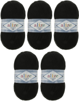 Набор пряжи для вязания Alize Lanagold 800 49% шерсть, 51% акрил / 60 (800м, черный, 5 мотков) - 