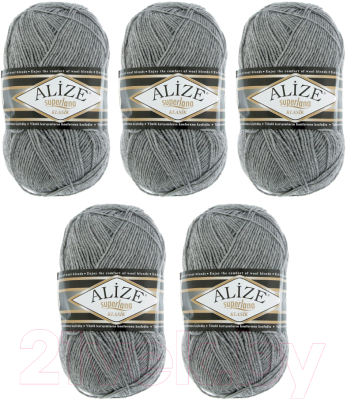 Набор пряжи для вязания Alize Superlana 25% шерсть, 75% акрил / 21 (280м, серый меланж, 5 мотков)