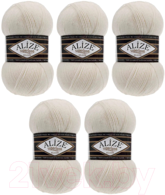 Набор пряжи для вязания Alize Superlana 25% шерсть, 75% акрил / 62 (280м, молочный, 5 мотков)