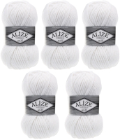 Набор пряжи для вязания Alize Superlana Maxi 25% шерсть, 75% акрил / 55 (100м, белый, 5 мотков) - 