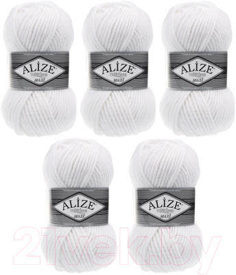 Набор пряжи для вязания Alize Superlana Maxi 25% шерсть, 75% акрил / 55 (100м, белый, 5 мотков)