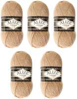Набор пряжи для вязания Alize Superlana 25% шерсть, 75% акрил / 05 (280м, бежевый, 5 мотков) - 