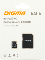 Карта памяти Digma MicroSDXC 64GB Class 10 CARD10 + adapter / DGFCA064A01 - 
